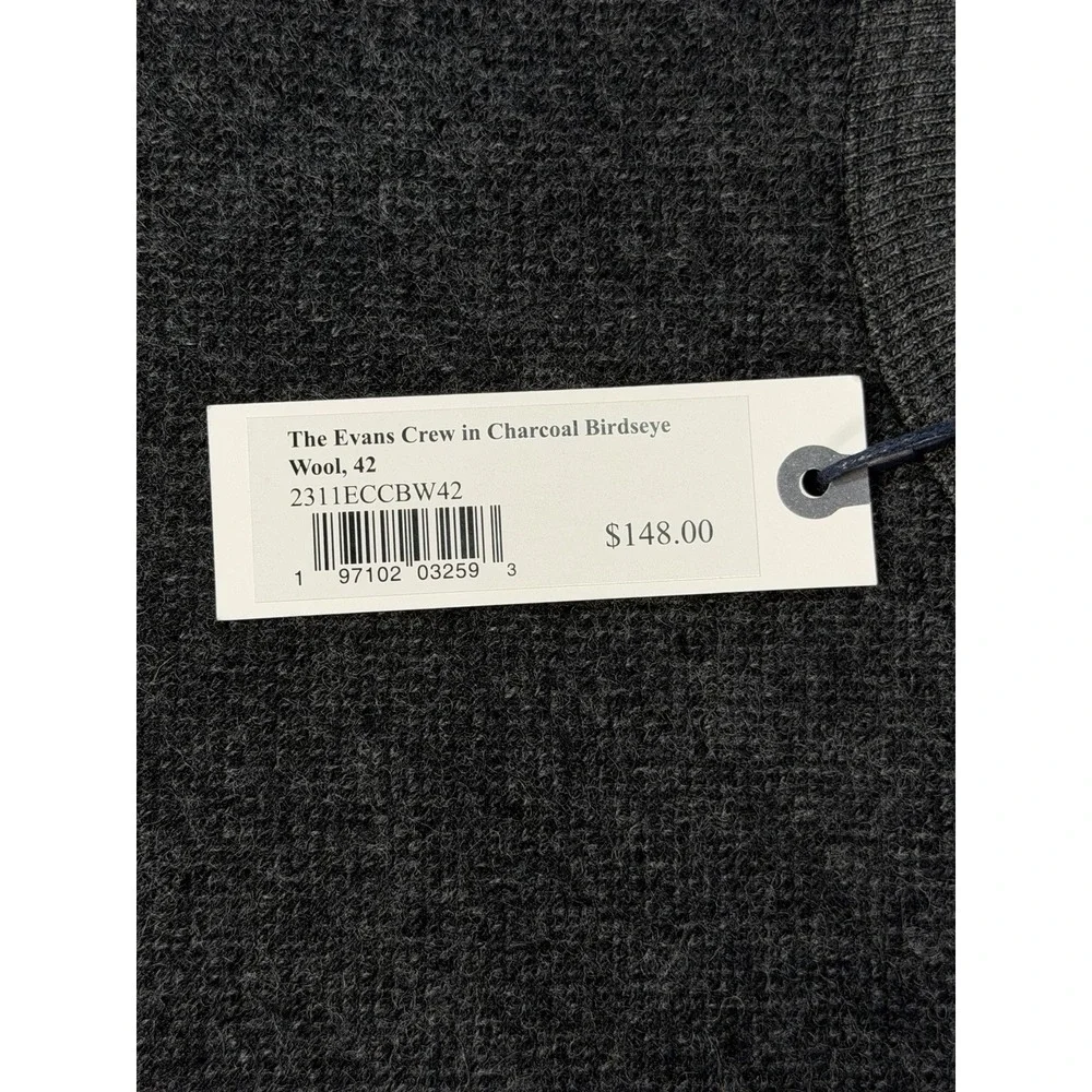 Taylor Stitch The Evans Crew in Charcoal Birdseye Wool 42 Large Preppy